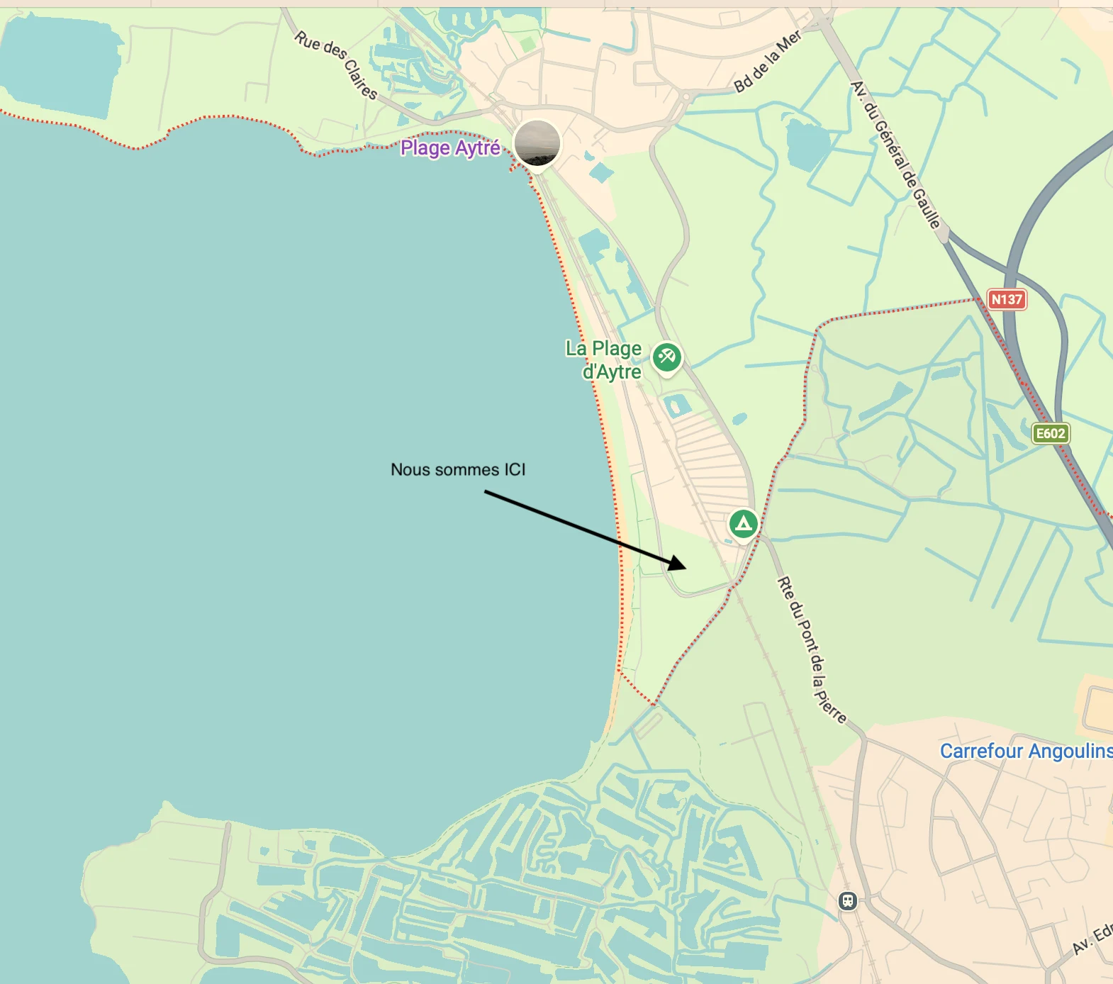 Plan de localisation de l'association, plage d'Aytré